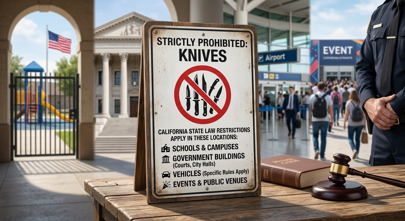 California knife restrictions schools government buildings vehicles events