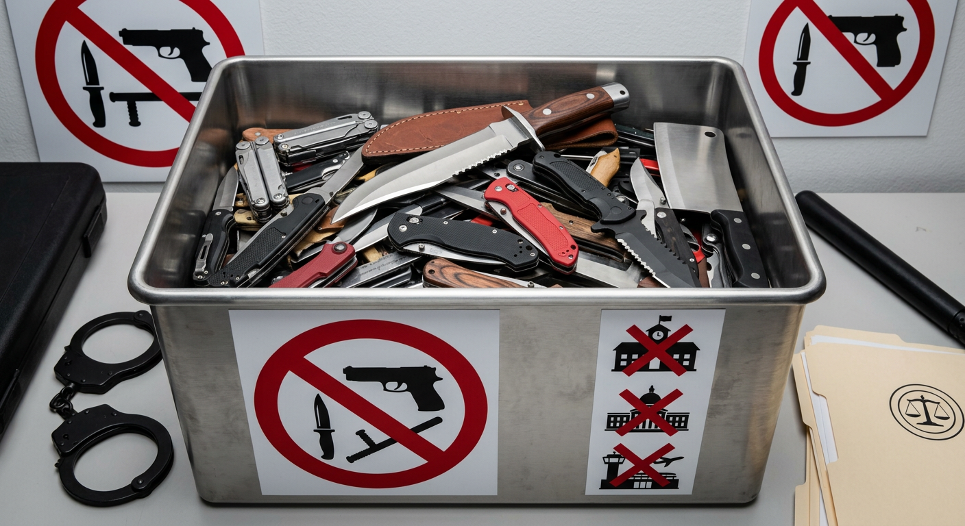 Locations where knives are categorically restricted knife restrictions schools airports federal property