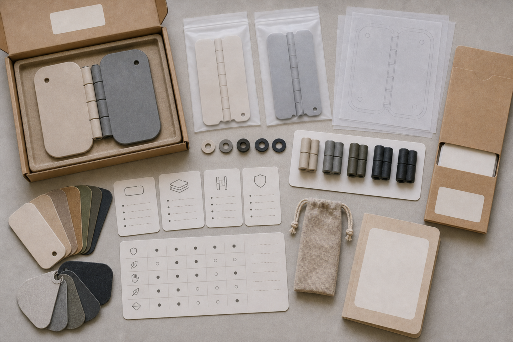 Balisong butterfly knife OEM compliance planning kit with dual-panel hinge samples