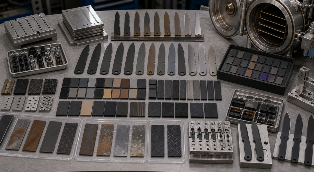 Blade coating sourcing samples for OEM knife buyers