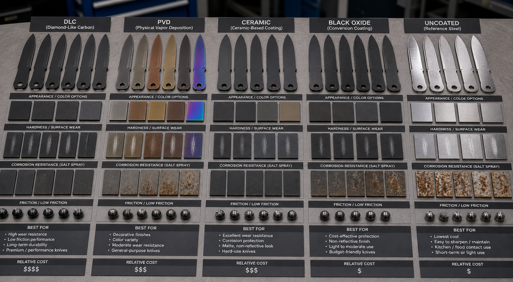DLC PVD ceramic black oxide blade coating comparison DLC PVD ceramic black oxide blade coating comparison