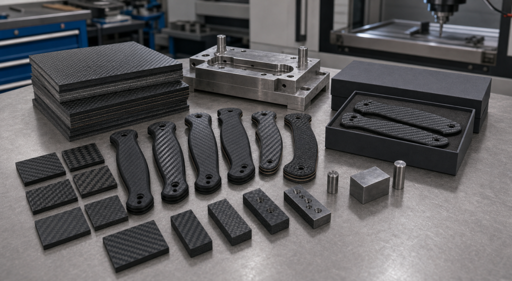 Carbon fiber knife scale samples for OEM buyers