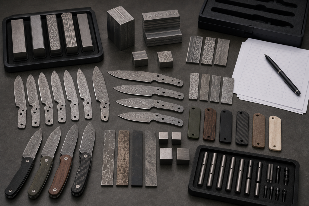 Damascus steel billets and blade blanks for knife buyer production checks