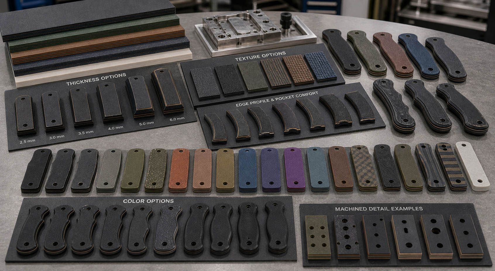 G10 handle thickness texture and color options G10 handle thickness texture and color options