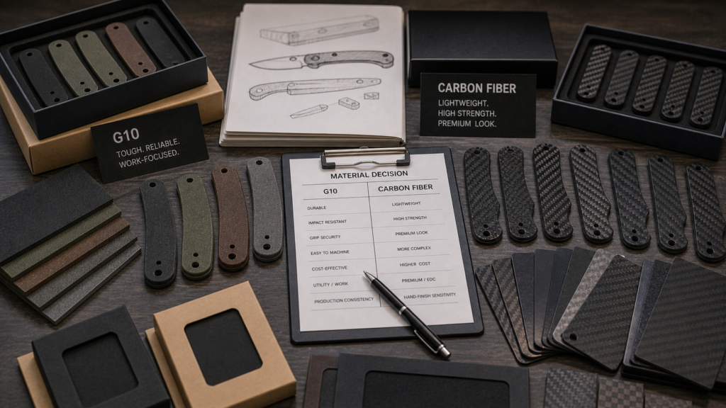 G10 and carbon fiber knife handle material comparison