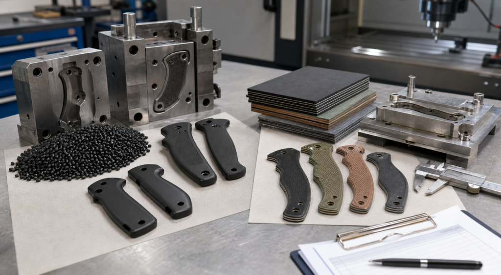 Grivory and G10 knife handle material comparison for buyers