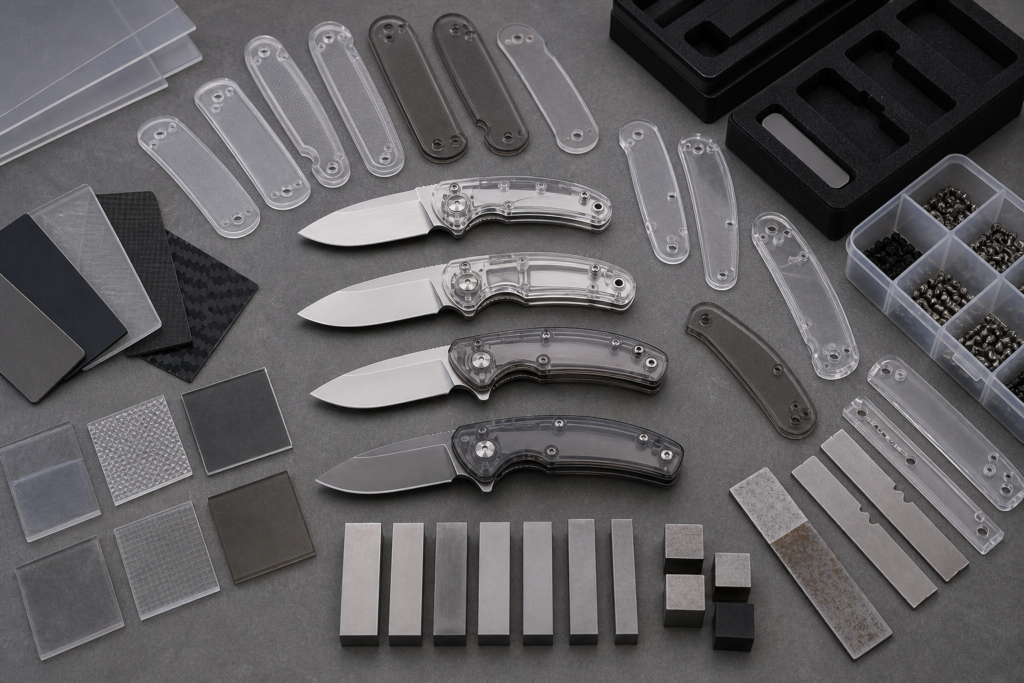 Lexan polycarbonate knife handle material samples for OEM buyer evaluation