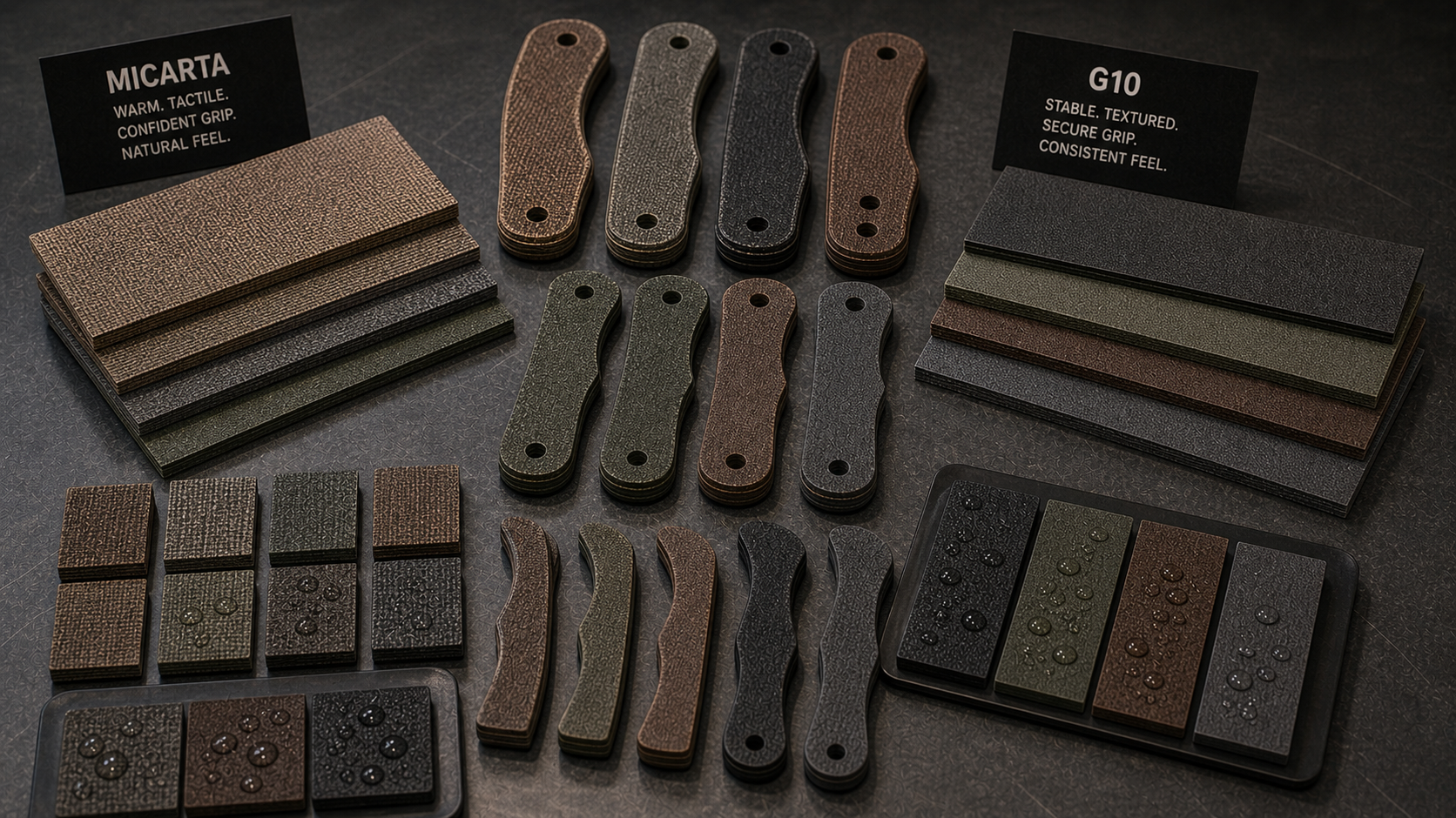 Micarta and G10 grip texture comparison Micarta and G10 grip texture comparison