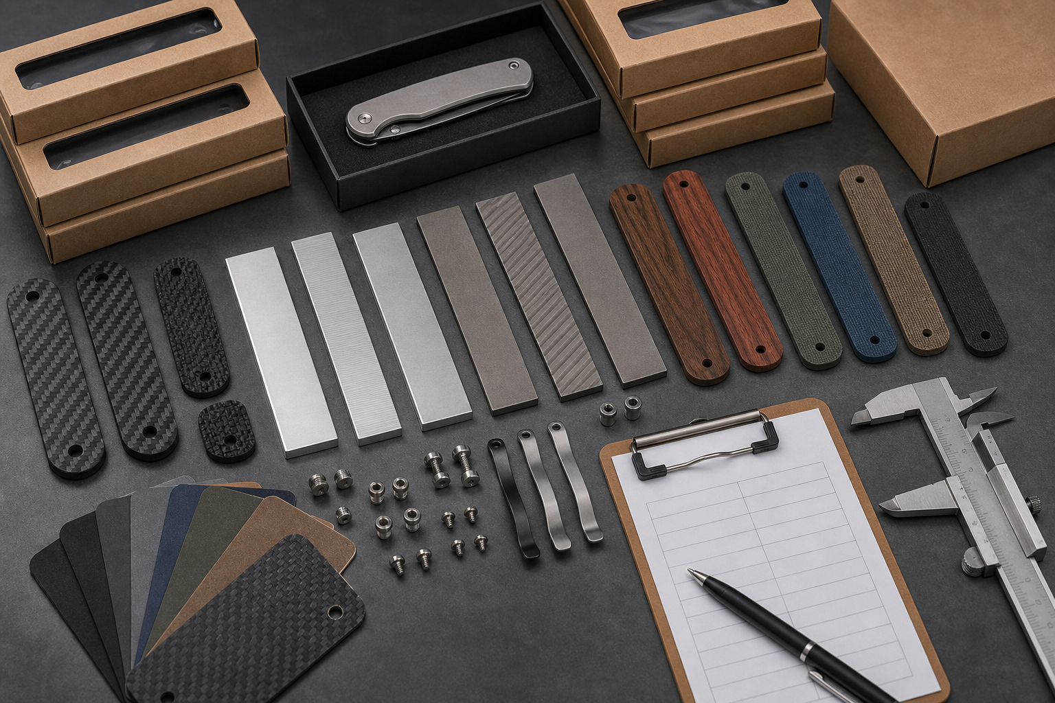 carbon fiber aluminum titanium wood FRN knife handles carbon fiber aluminum titanium wood FRN knife handles