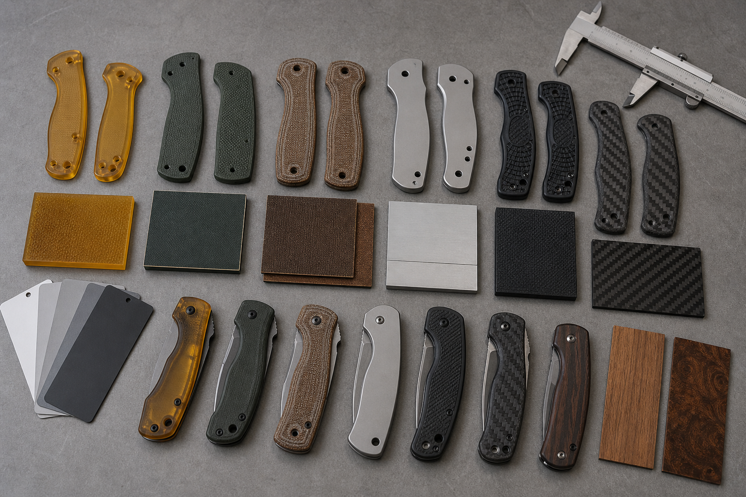 Knife handle material comparison samples Knife handle material comparison samples
