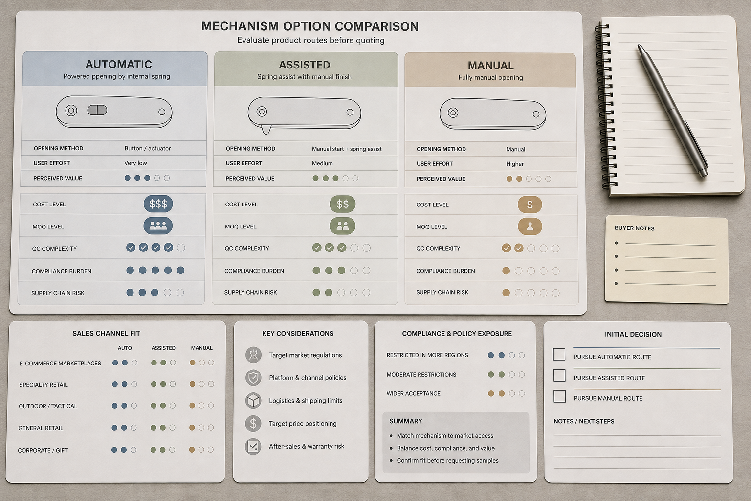 automatic assisted manual knife option comparison