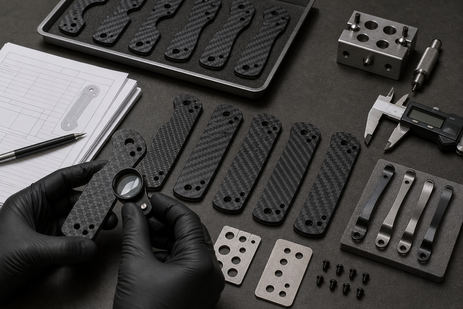 carbon fiber handle knife QC inspection