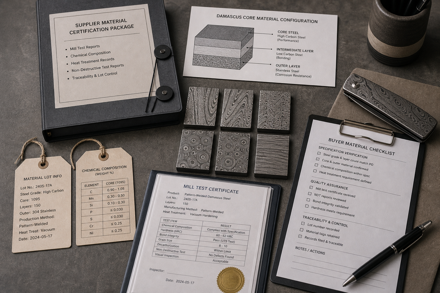 Damascus knife material selection control Damascus knife material selection control