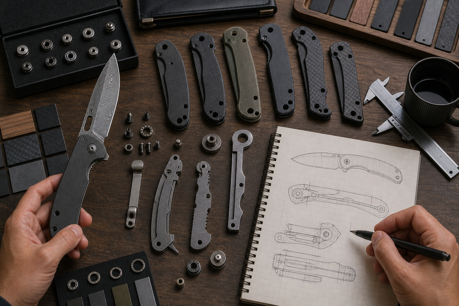 Damascus blade handle and lock matching Damascus blade handle and lock matching