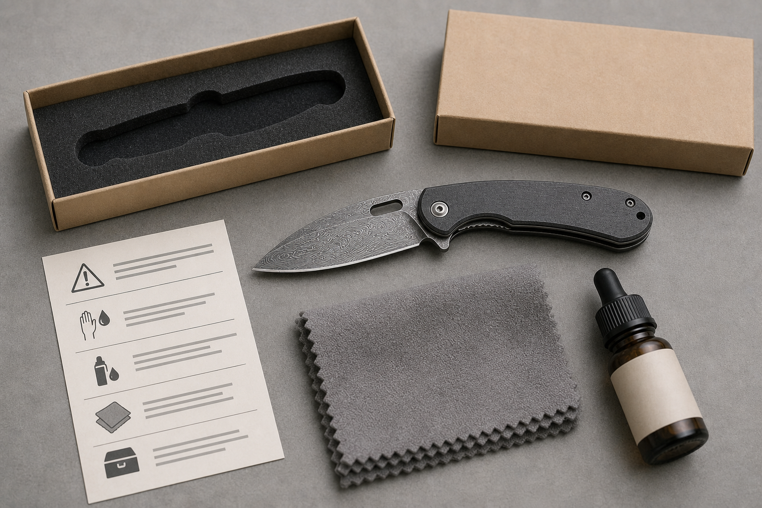 Damascus knife care and safety packaging Damascus knife care and safety packaging