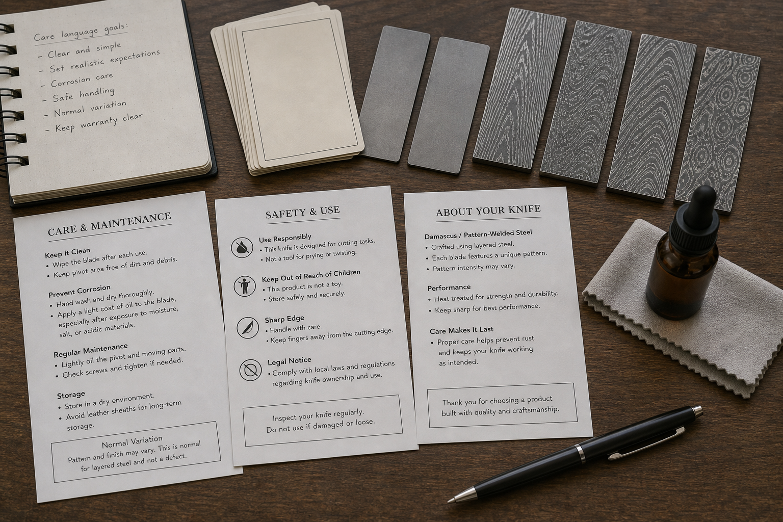 Damascus knife packaging care language Damascus knife packaging care language
