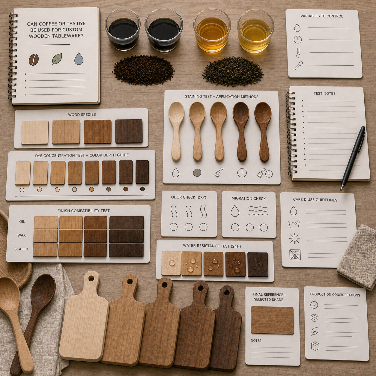 coffee tea dyed wooden tableware samples coffee tea dyed wooden tableware samples