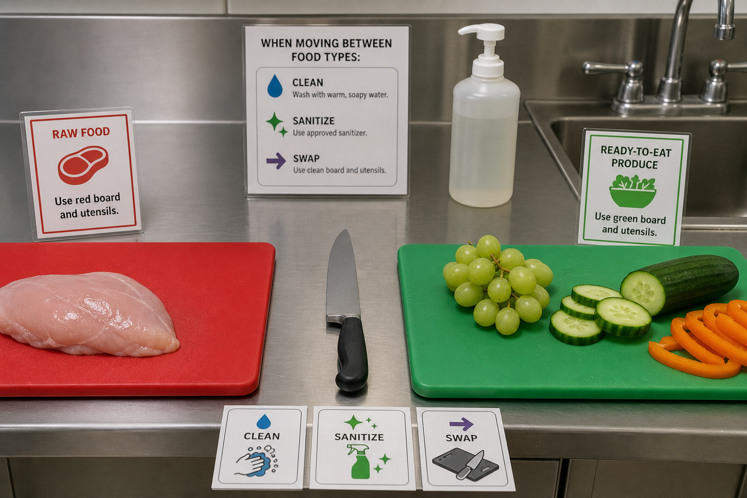 knife cleaning between foods cross contact