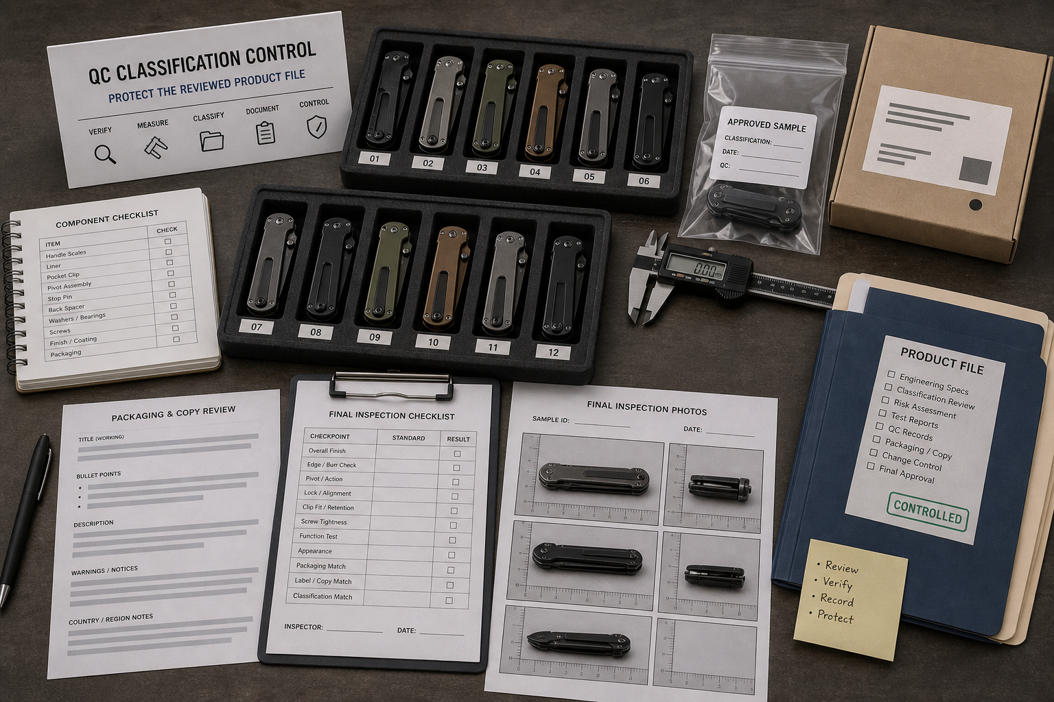 mini automatic knife QC classification check