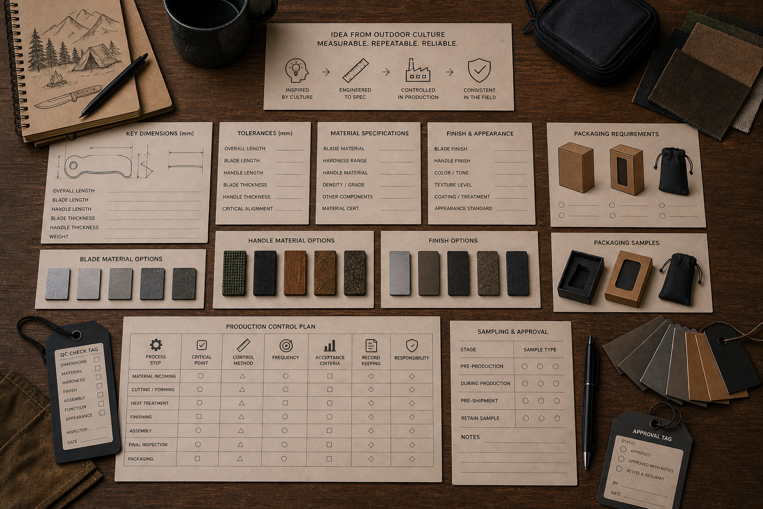 outdoor knife specifications and QC checklist