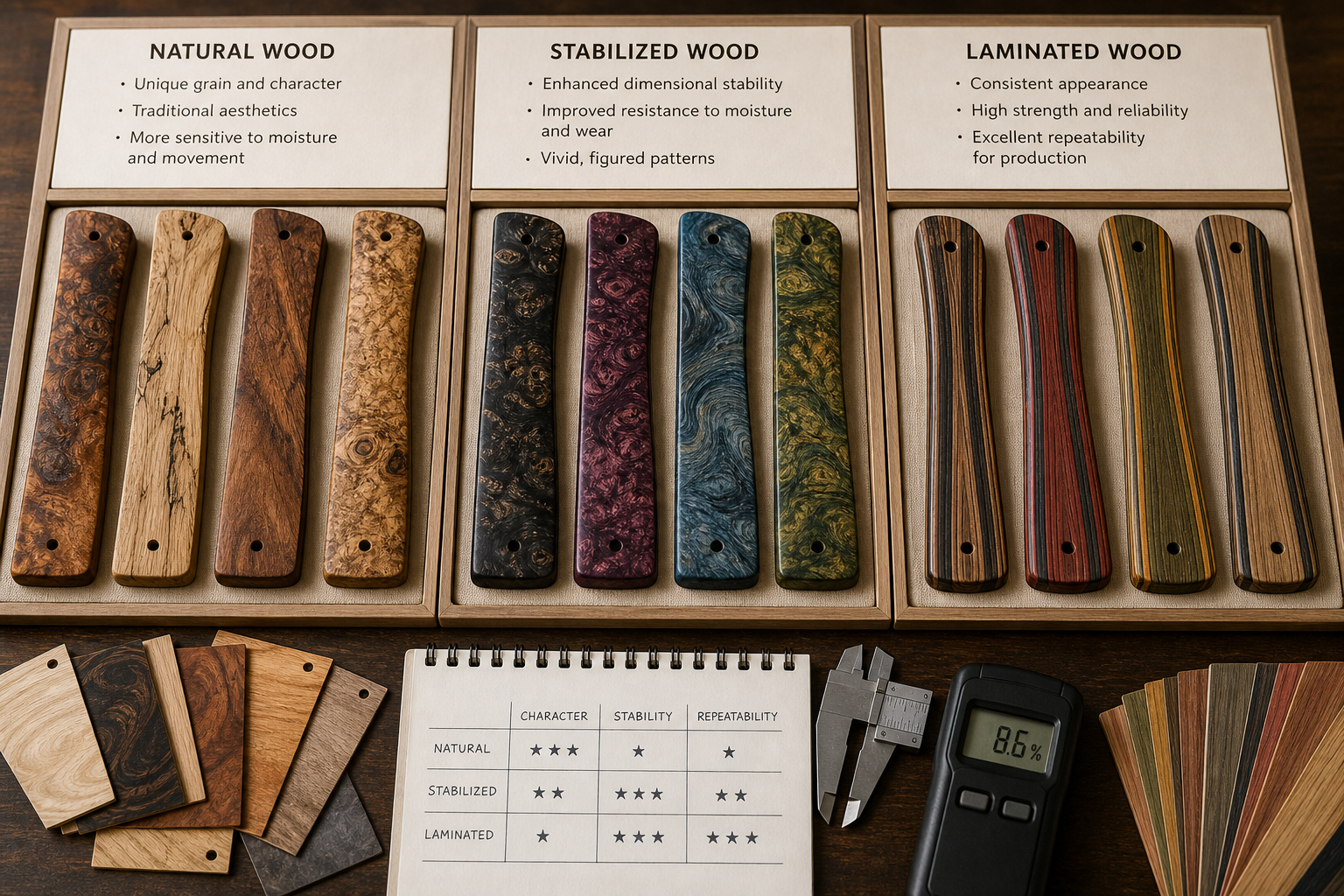 natural stabilized and laminated wood handle choices natural stabilized and laminated wood handle choices