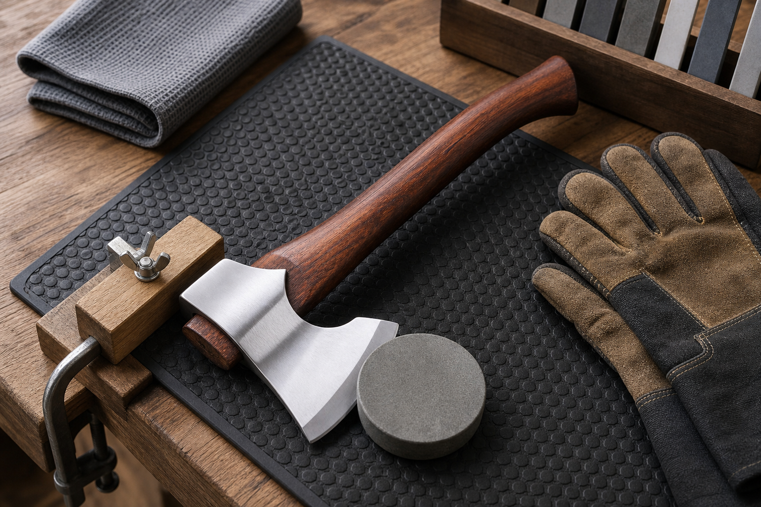 safe axe sharpening setup