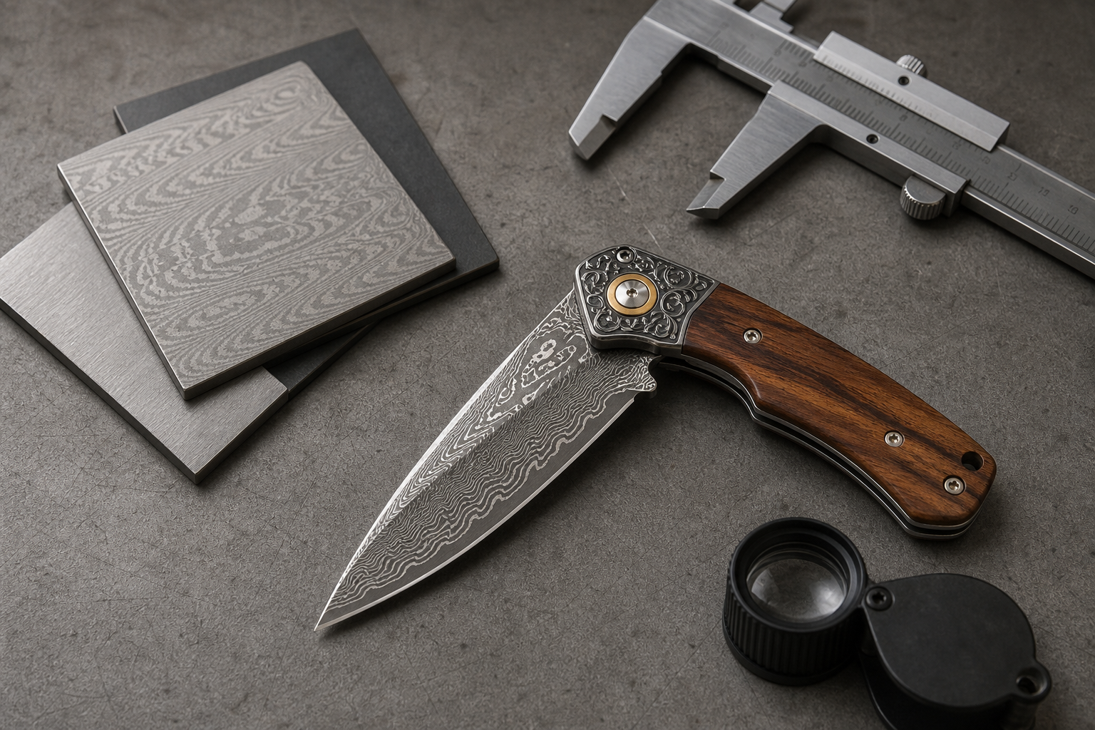 Damascus knife material selection control