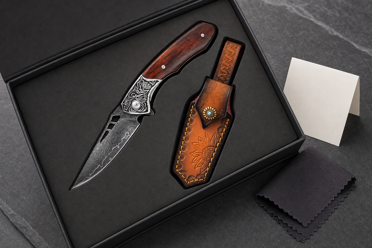 Damascus knife care and safety packaging