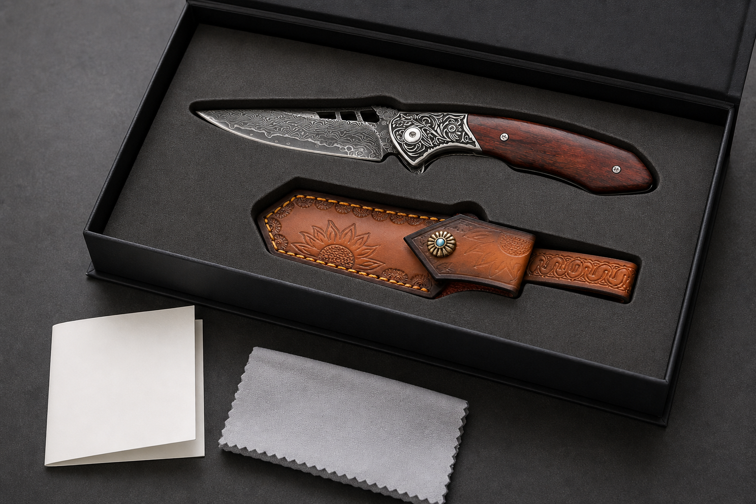Damascus knife packaging care language