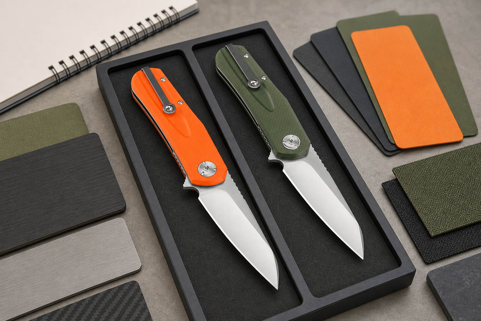 knife brand identity design material choices