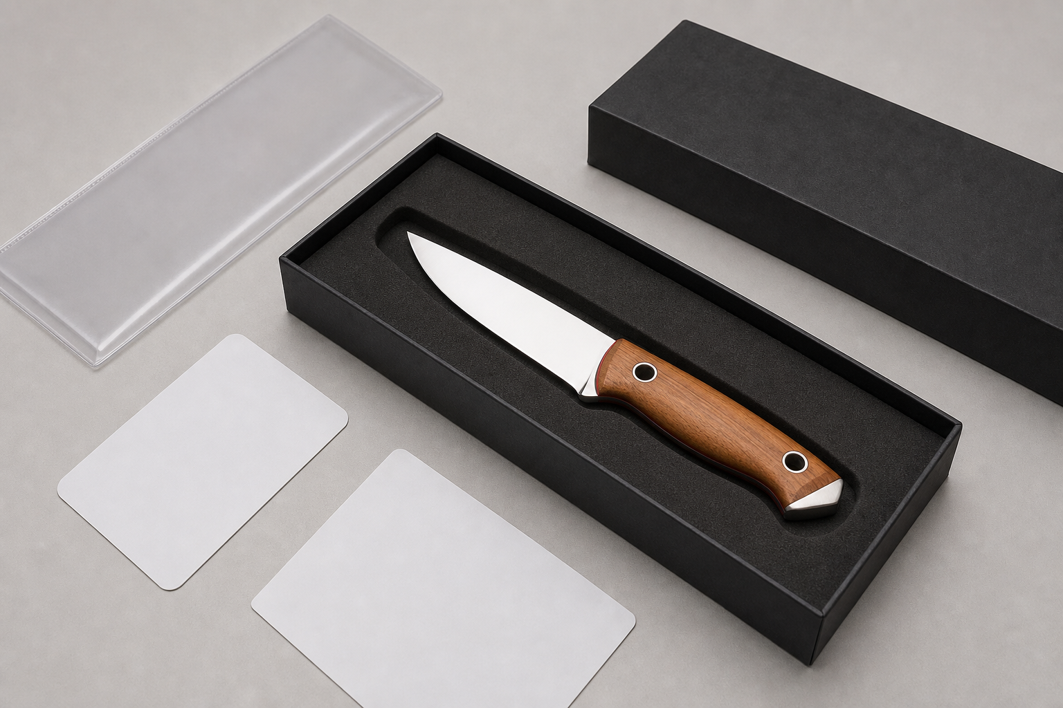 mirror finish knife logo packaging photography